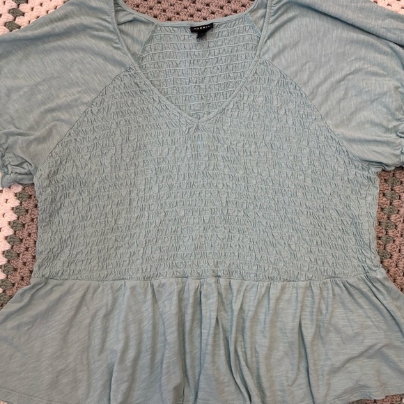 VGUC Torrid Cropped Top Women Sz 4X, Light Teal Shirred Short Sleeve Crop Top - Picture 4 of 14